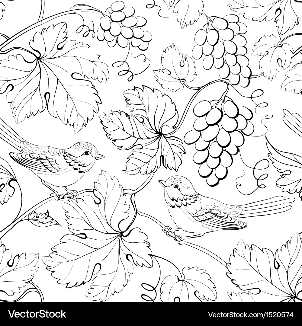 Bird and grape seamless pattern vector image