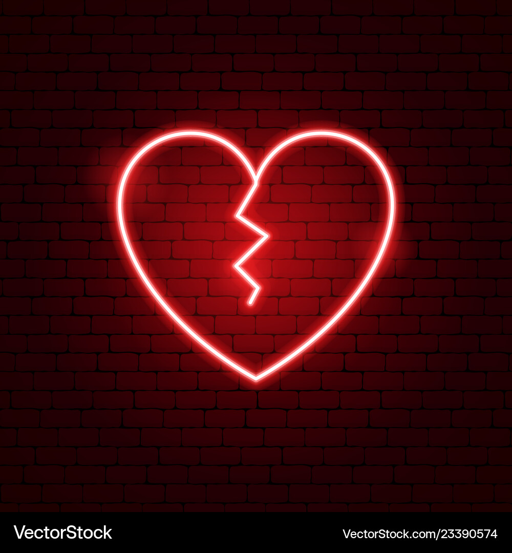 Broken heart neon sign vector image