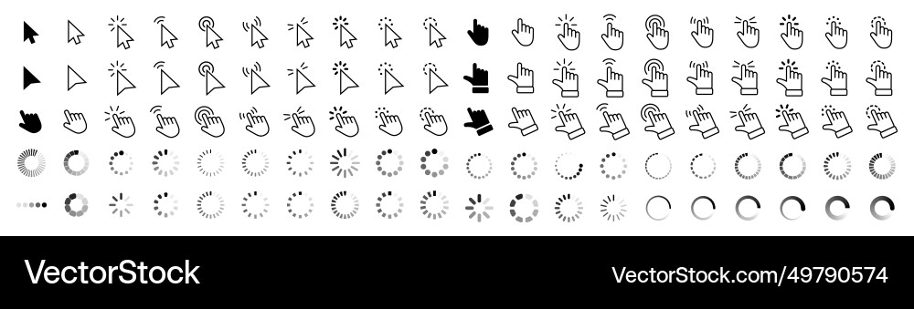 Computer mouse click cursor gray arrow icons set Computer mouse click cursor gray arrow icons set vector image