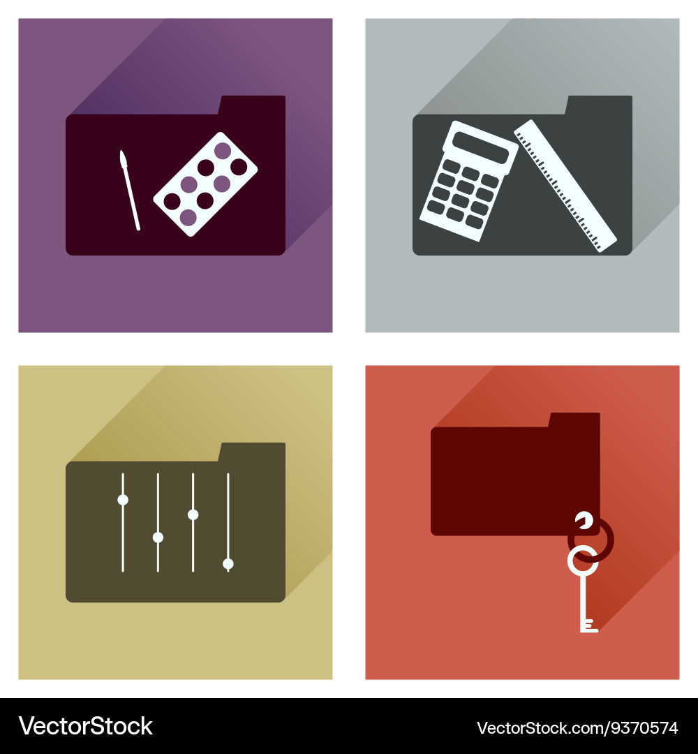 Concept of flat icons with long shadow folder vector image
