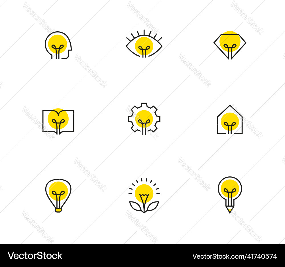 Creative Idea Icons - Lightbulb & Innovation vector image