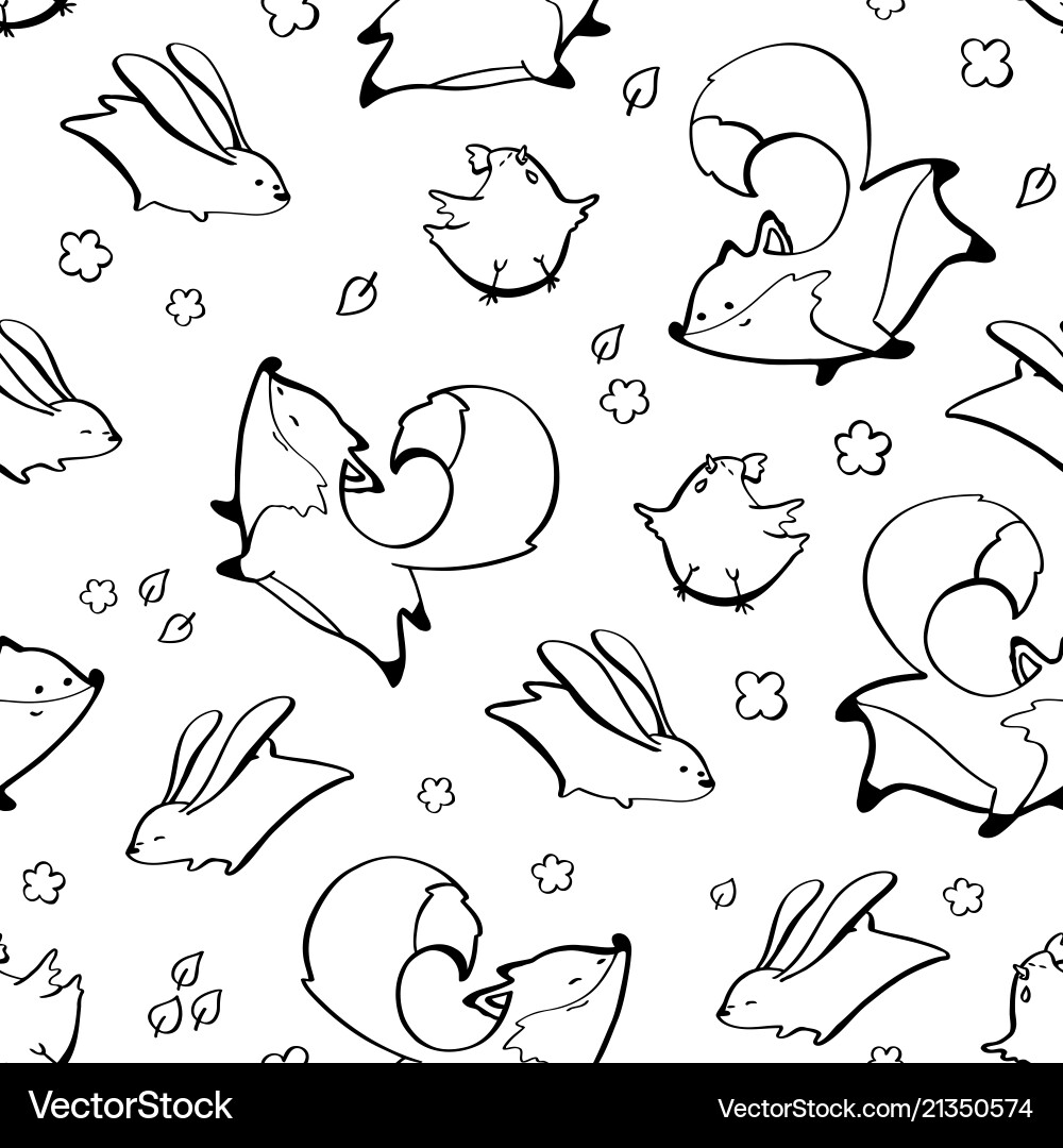 Fox rabbit chicken seamless pattern Fox rabbit chicken seamless pattern vector image