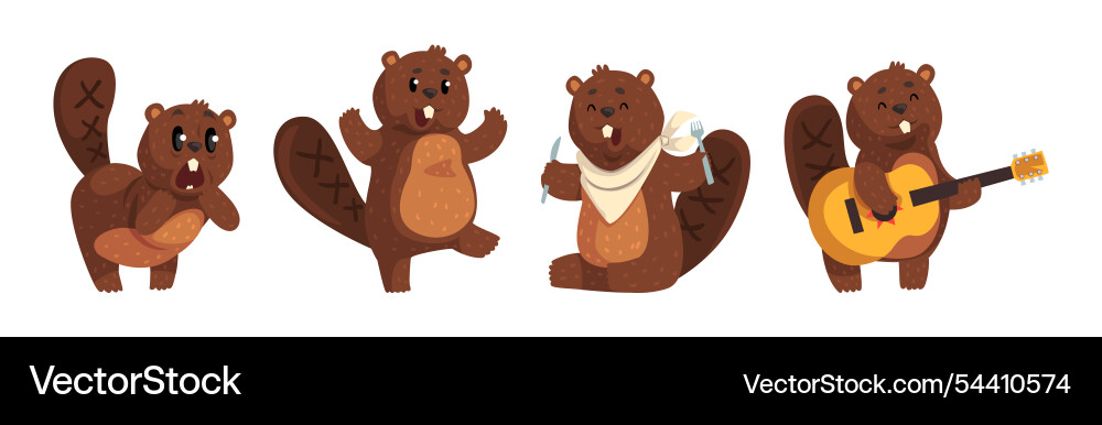 Funny beaver character in different actions Vector Image