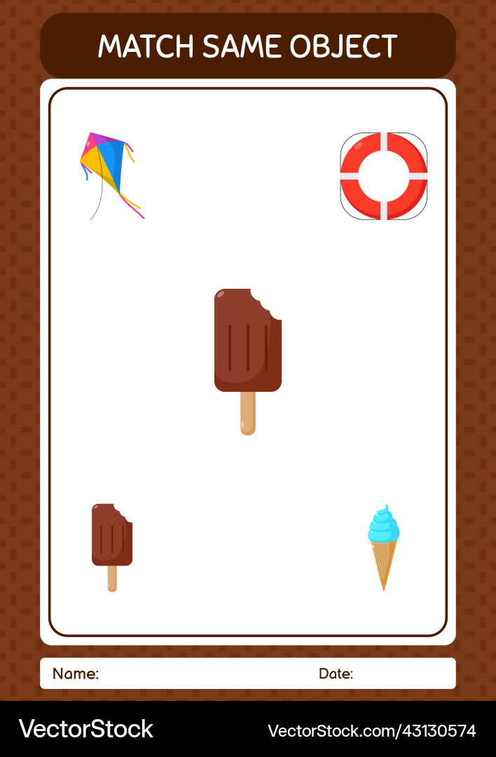 Match with same object game summer icon worksheet Vector Image