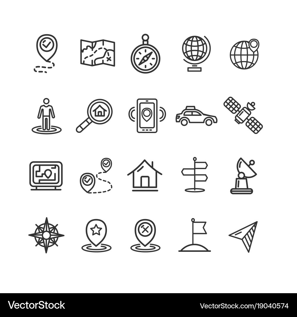 Navigation & Location Icons - Thin Line vector image