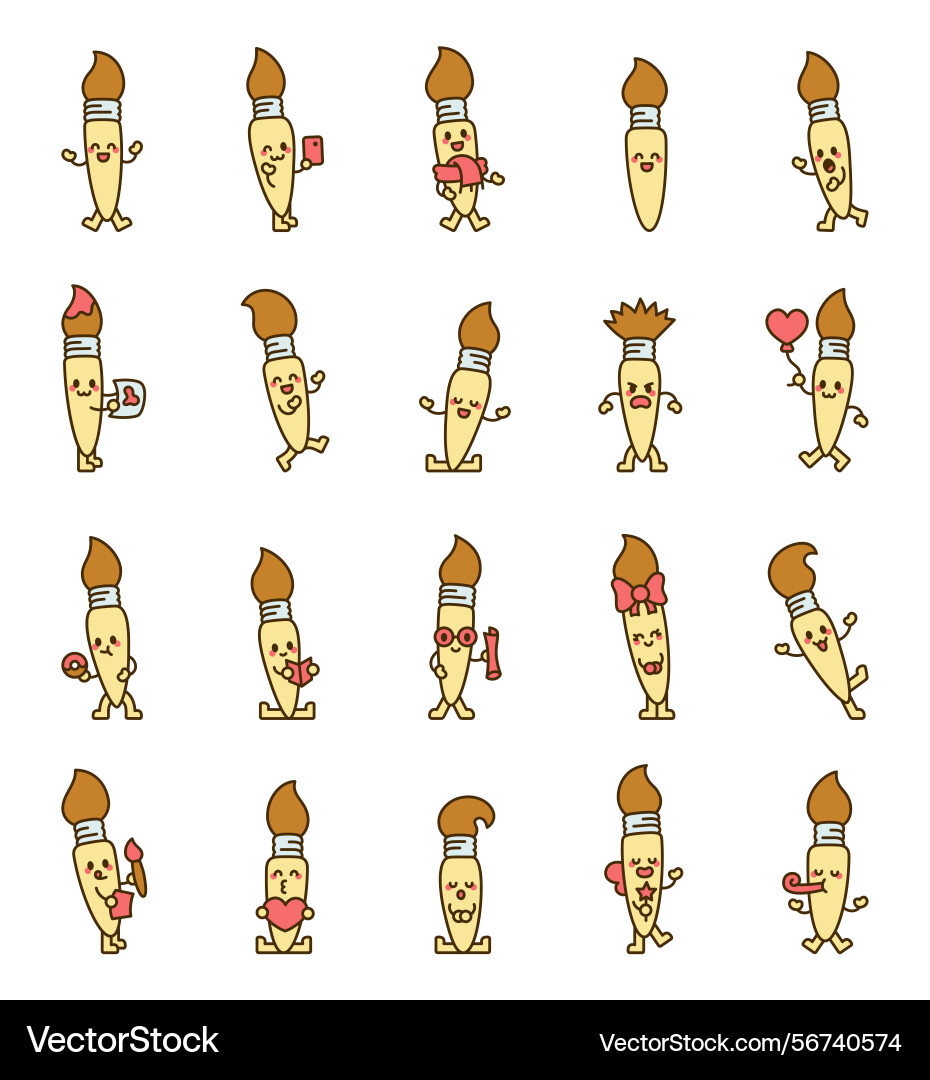 Paintbrush character set showing smiling Vector Image