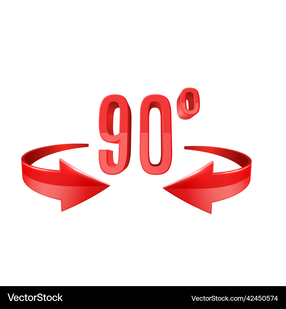 Red glossy 3d curve arrows and 90 degrees sing vector image