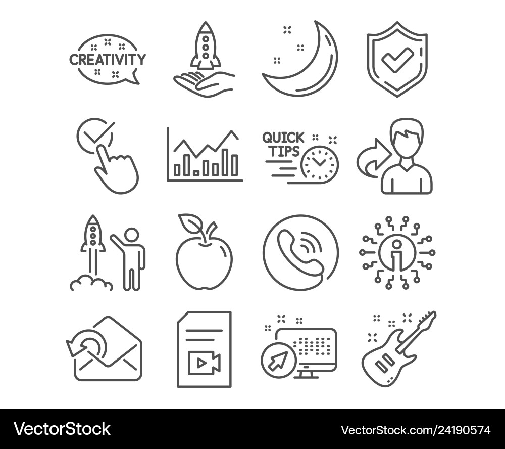 Set checkbox infochart and launch project icons Set checkbox infochart and launch project icons vector image
