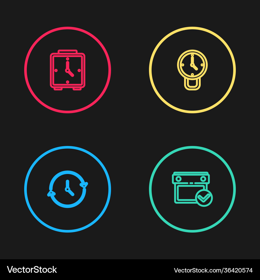 Set line clock calendar with check mark vector image