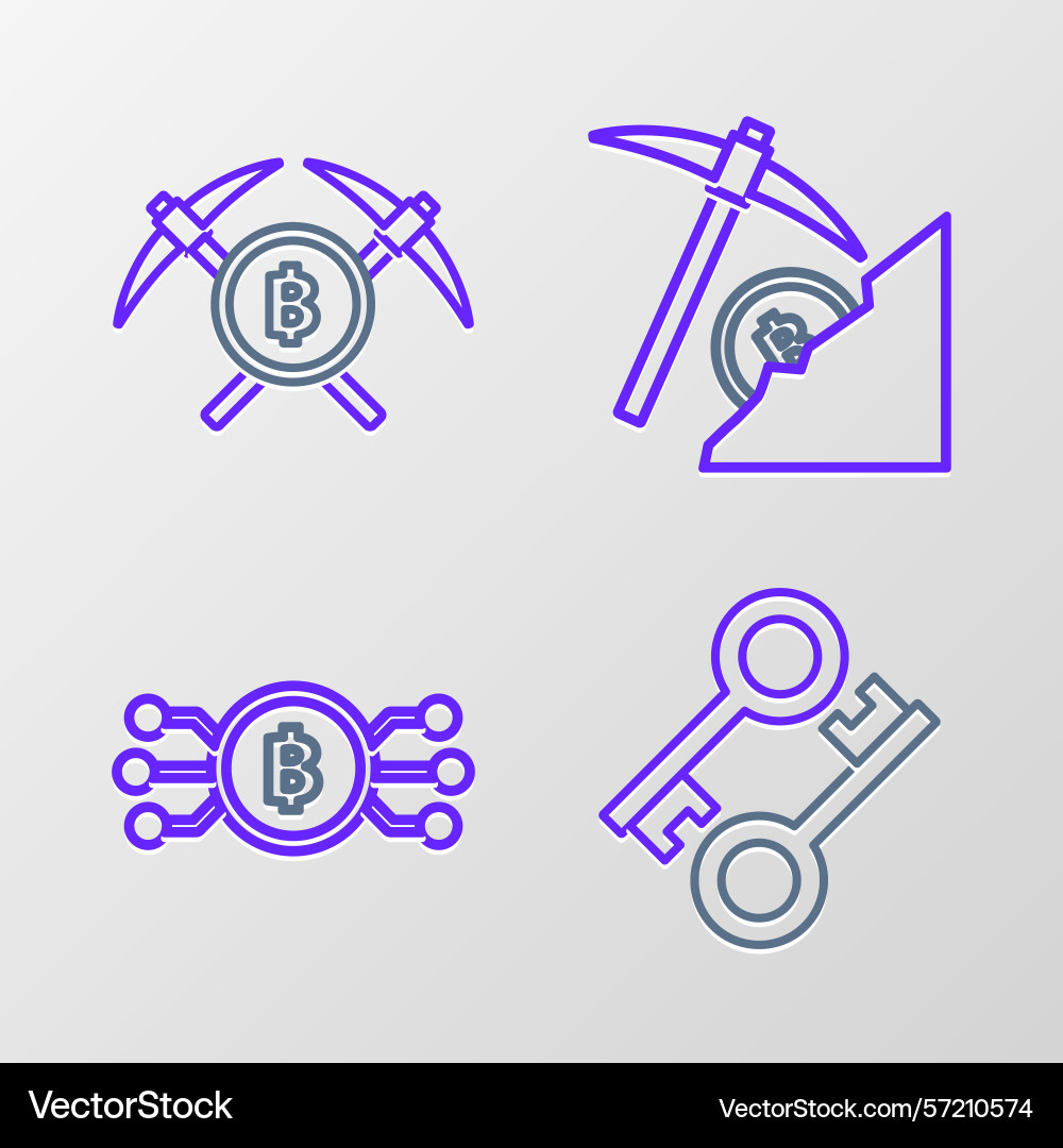 Set line cryptocurrency key bitcoin in circle vector image