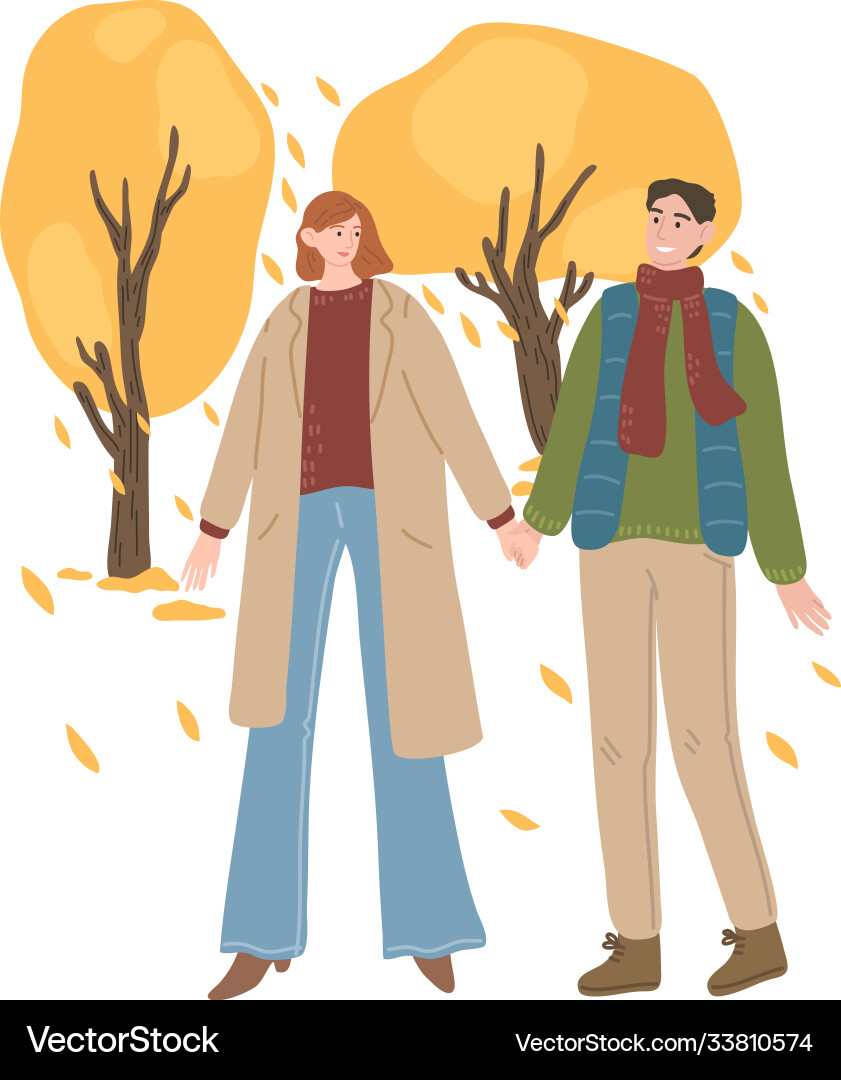 Young couple walking holding hands and enjoying Young couple walking holding hands and enjoying vector image