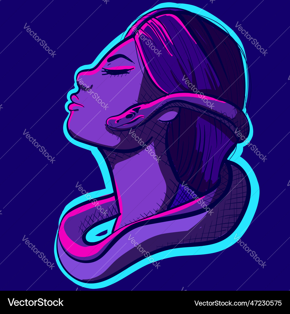 Digital art of a womans head and snake Digital art of a womans head and snake vector image