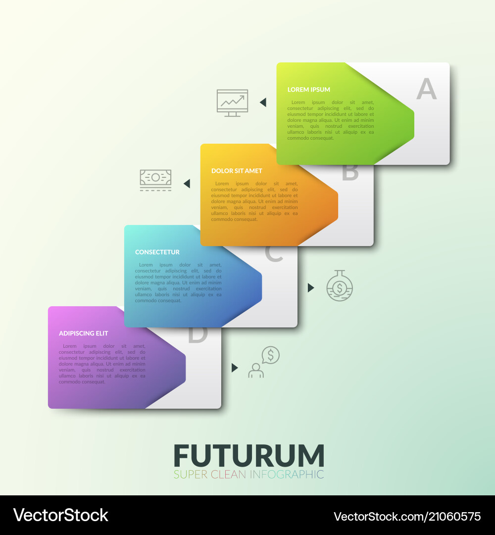 Four overlaying rectangular elements with text Four overlaying rectangular elements with text vector image