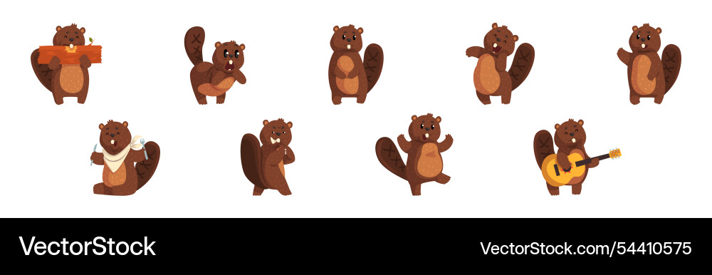 Funny beaver character in different actions Funny beaver character in different actions vector image