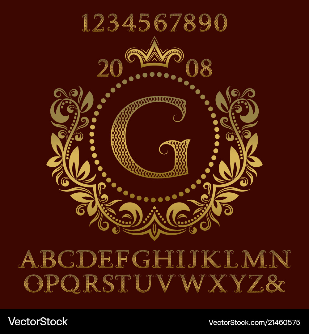 Golden letters and numbers with initial monogram Golden letters and numbers with initial monogram vector image