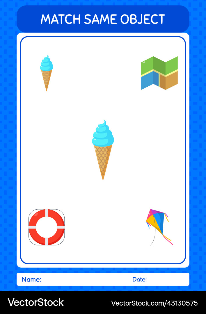 Match with same object game summer icon worksheet Match with same object game summer icon worksheet Vector Image