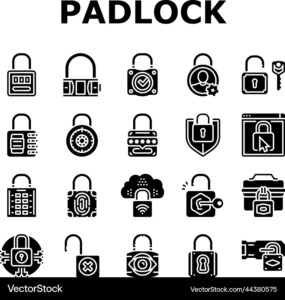 Padlock lock safe password key icons set Padlock lock safe password key icons set vector image
