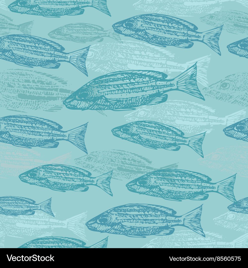 Seamless pattern with sketches of fish Vector Image