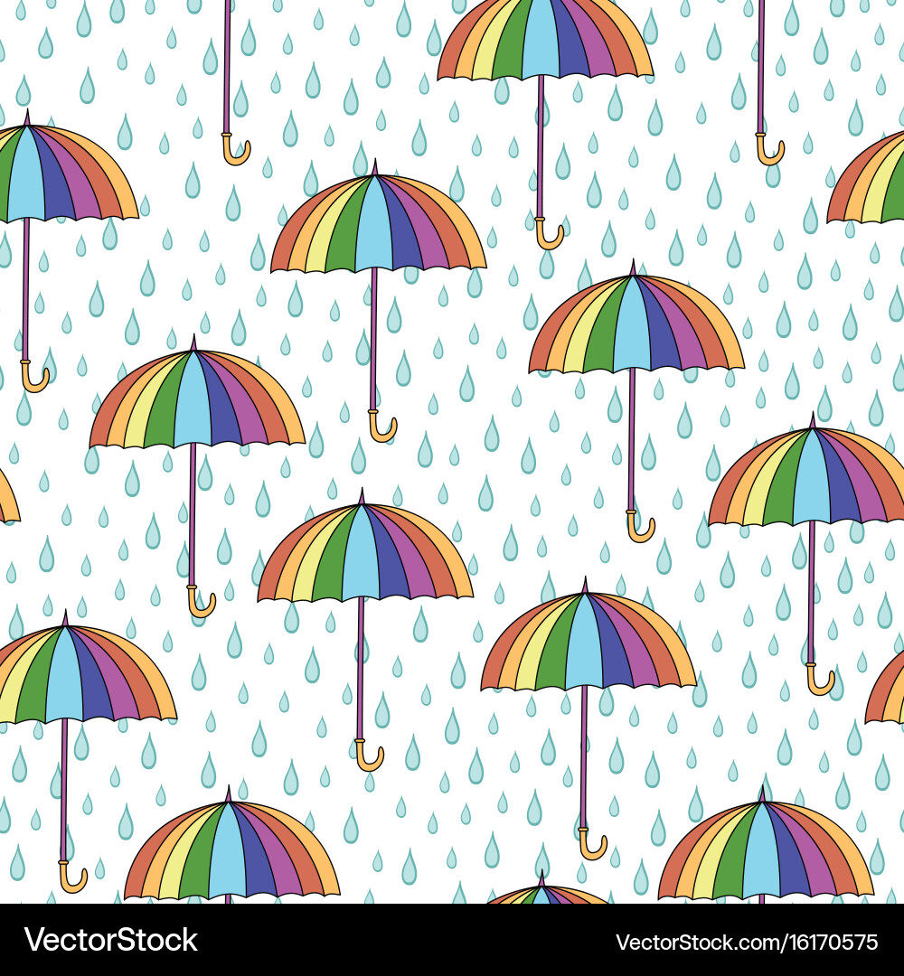 Seamless pattern with umbrellas and rain vector image