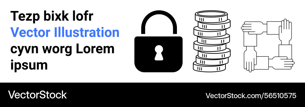 Security lock stacked coins and linked hands vector image