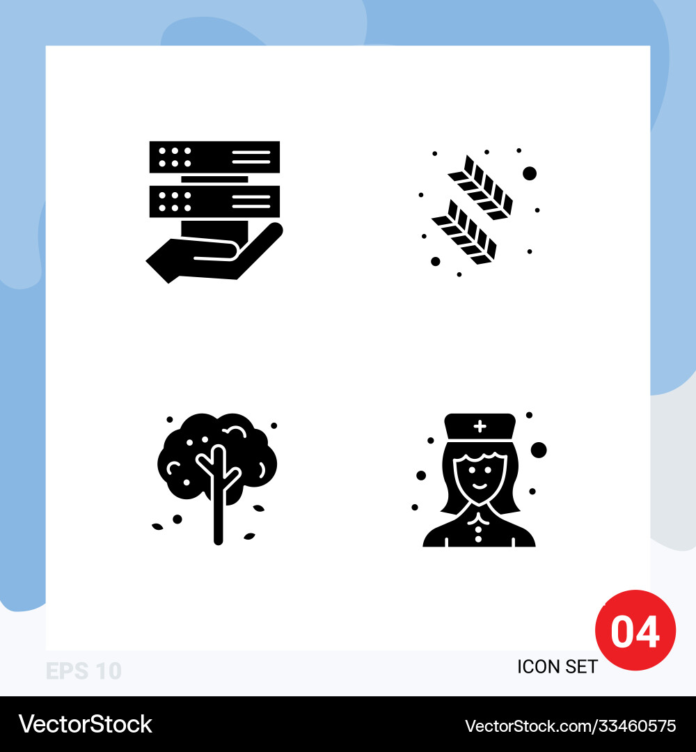Set 4 solid glyphs on grid for data apple tree Vector Image