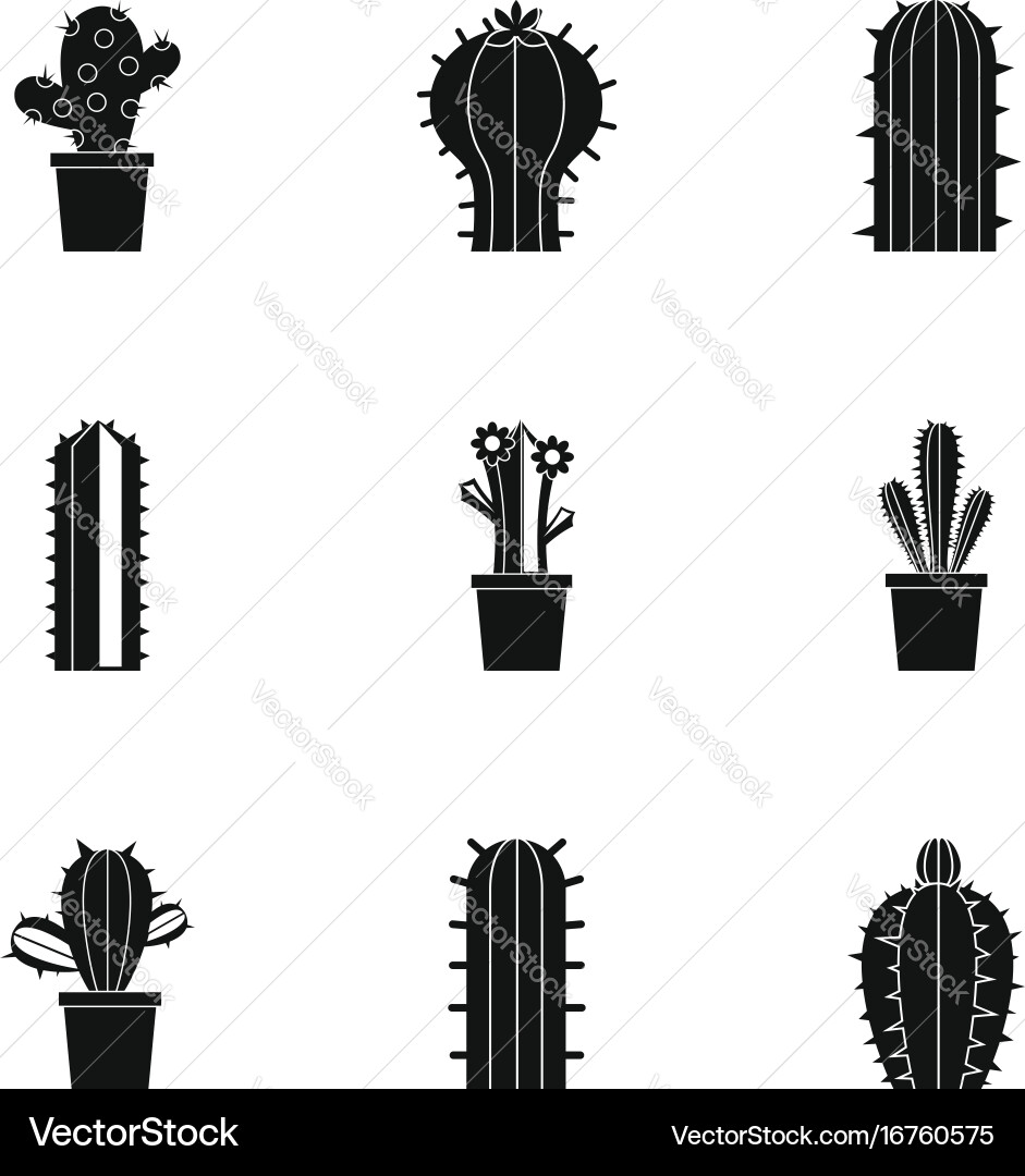 Types of cactus icon set simple style vector image