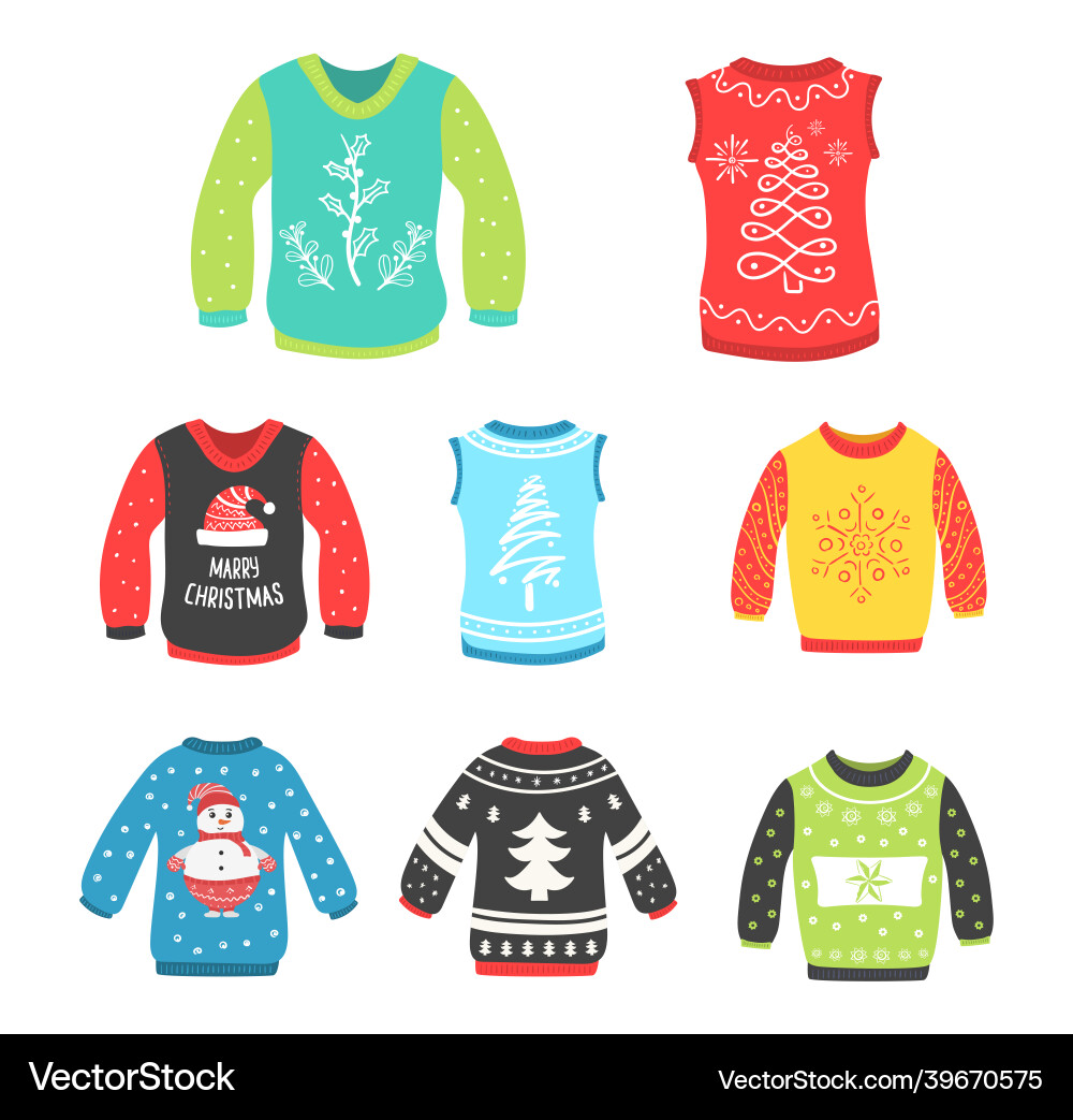 Ugly sweaters for christmas party new year wear Ugly sweaters for christmas party new year wear vector image