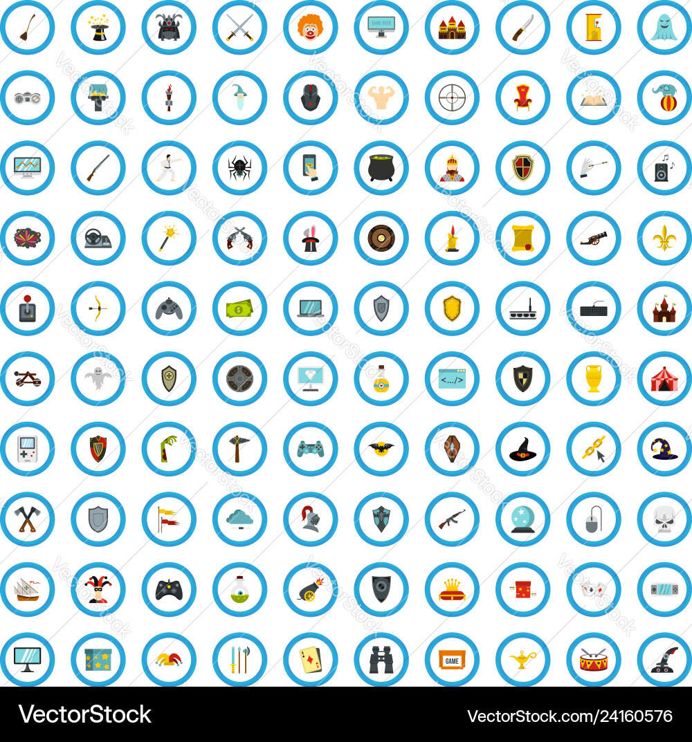 100 computer game icons set flat style Vector Image