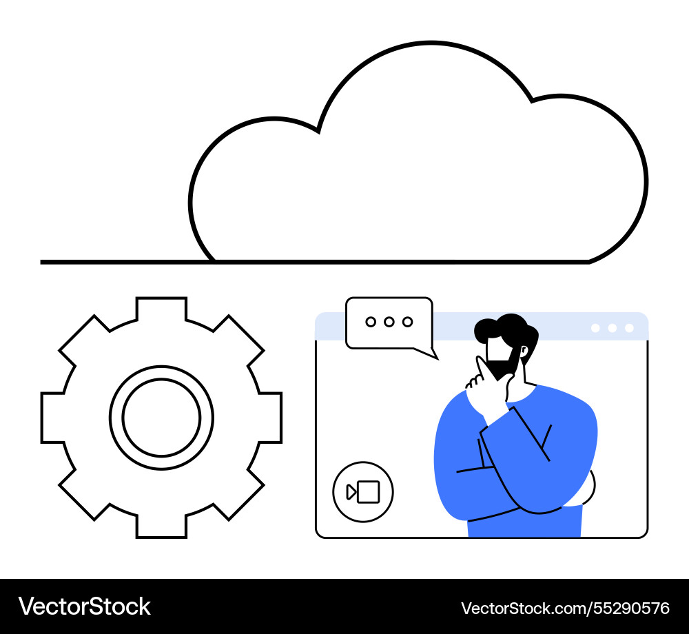 Cloud computing with virtual meetings and gear Vector Image