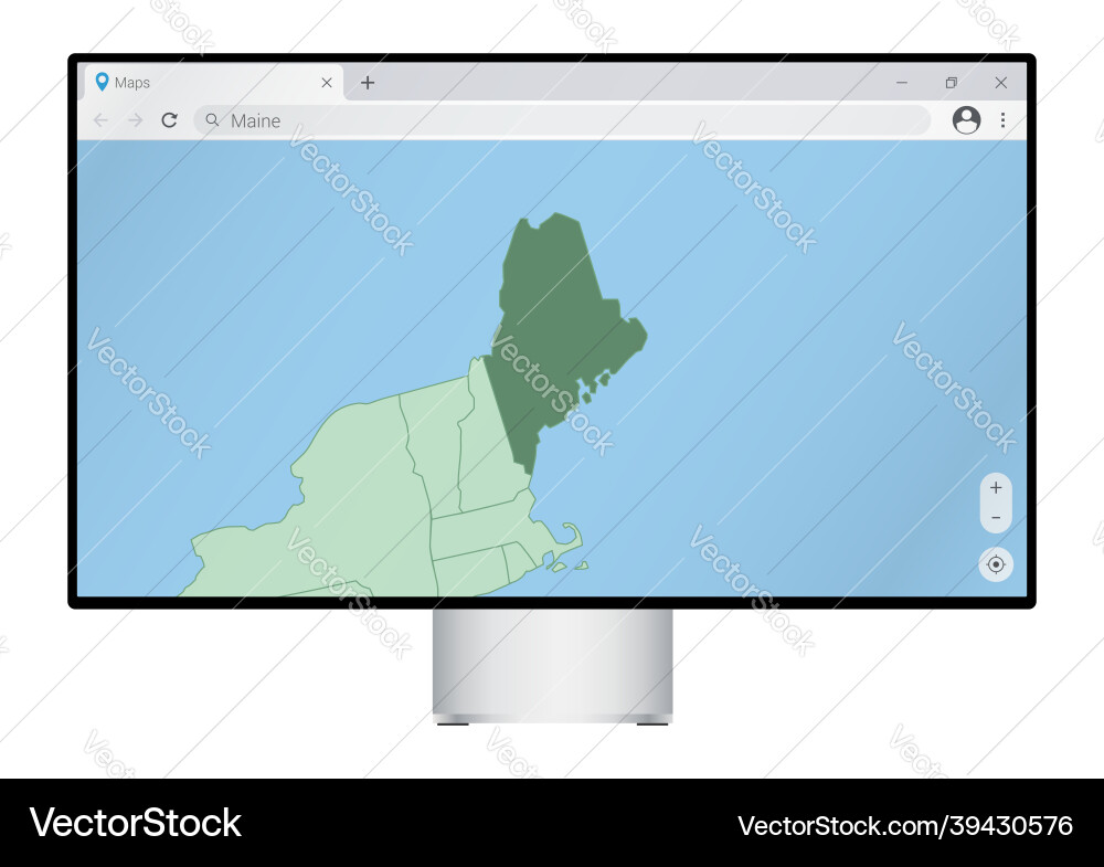 Computer monitor with map of maine in browser vector image