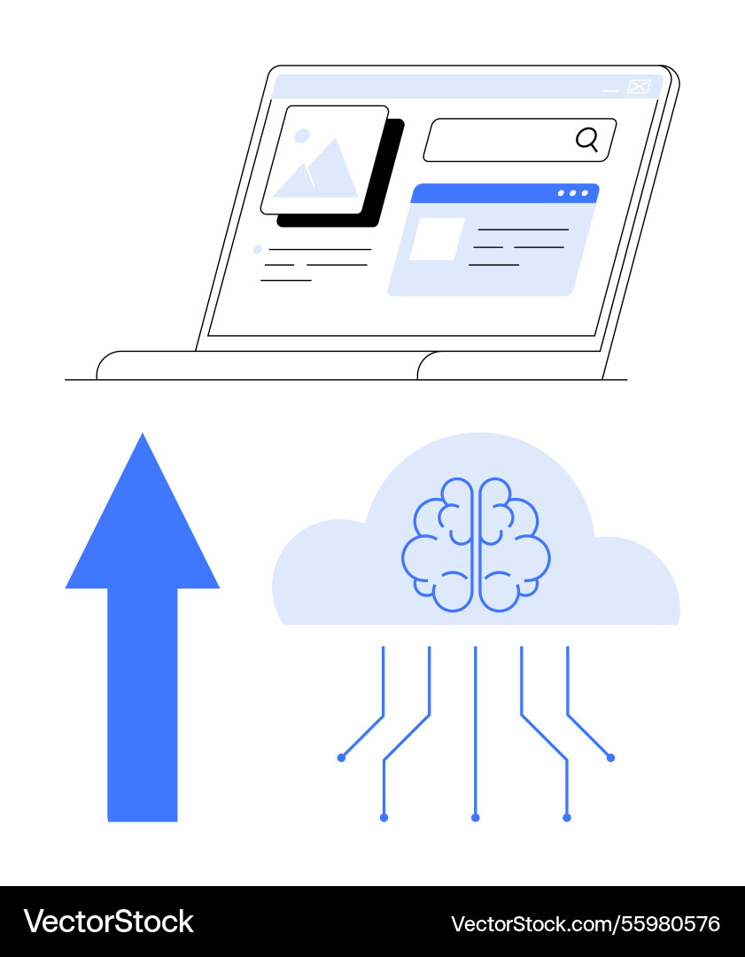 Concept of cloud-based data upload and ai vector image