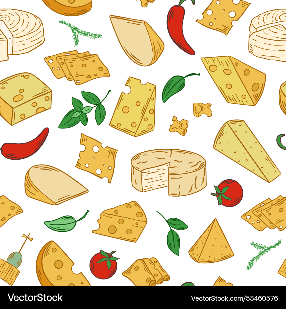 Different types of cheese seamless pattern Different types of cheese seamless pattern vector image