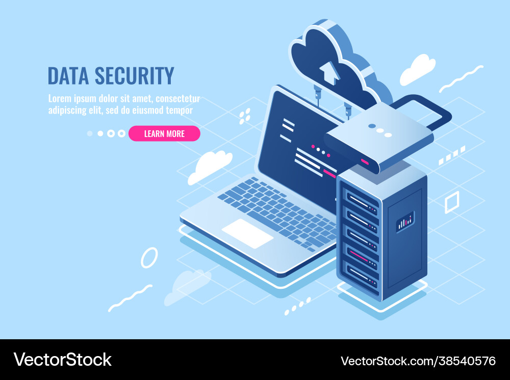 Internet data security concept laptop with server Internet data security concept laptop with server vector image