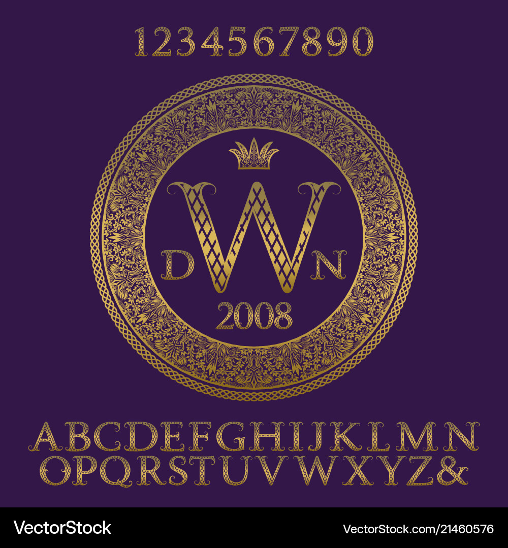 Patterned letters and numbers with monogram Patterned letters and numbers with monogram vector image