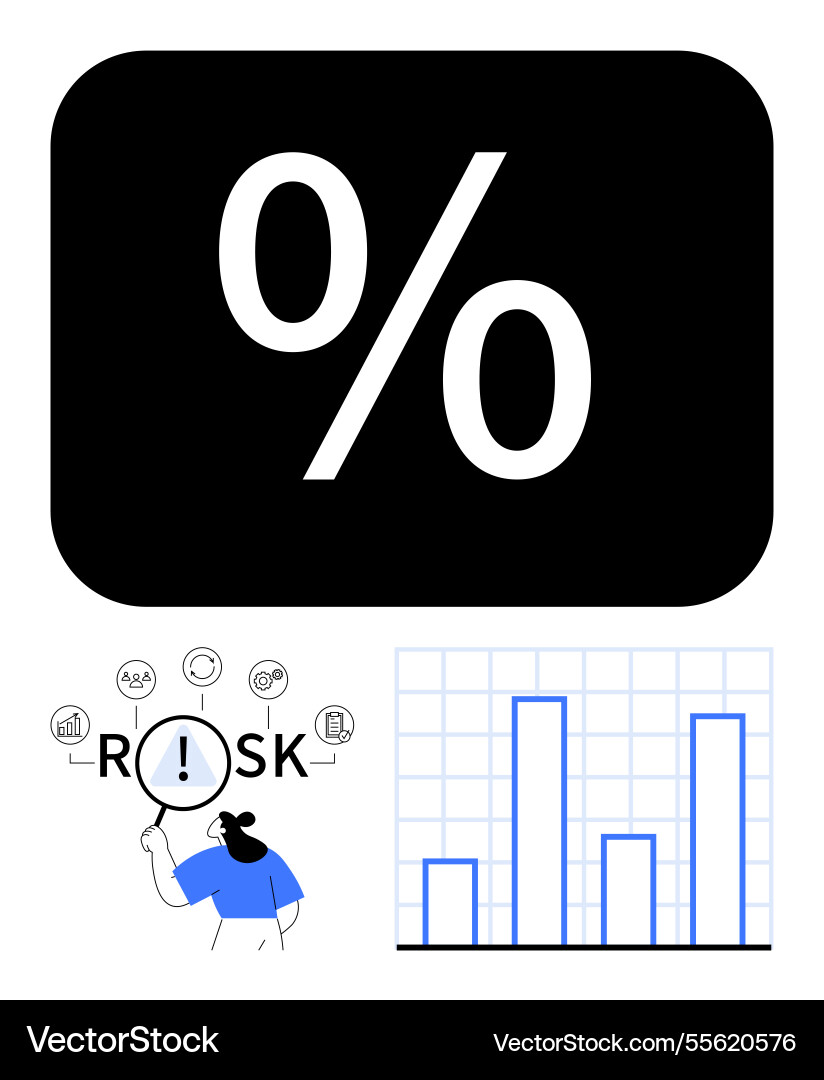 Percentage symbol with bar graph and risk analysis Percentage symbol with bar graph and risk analysis vector image