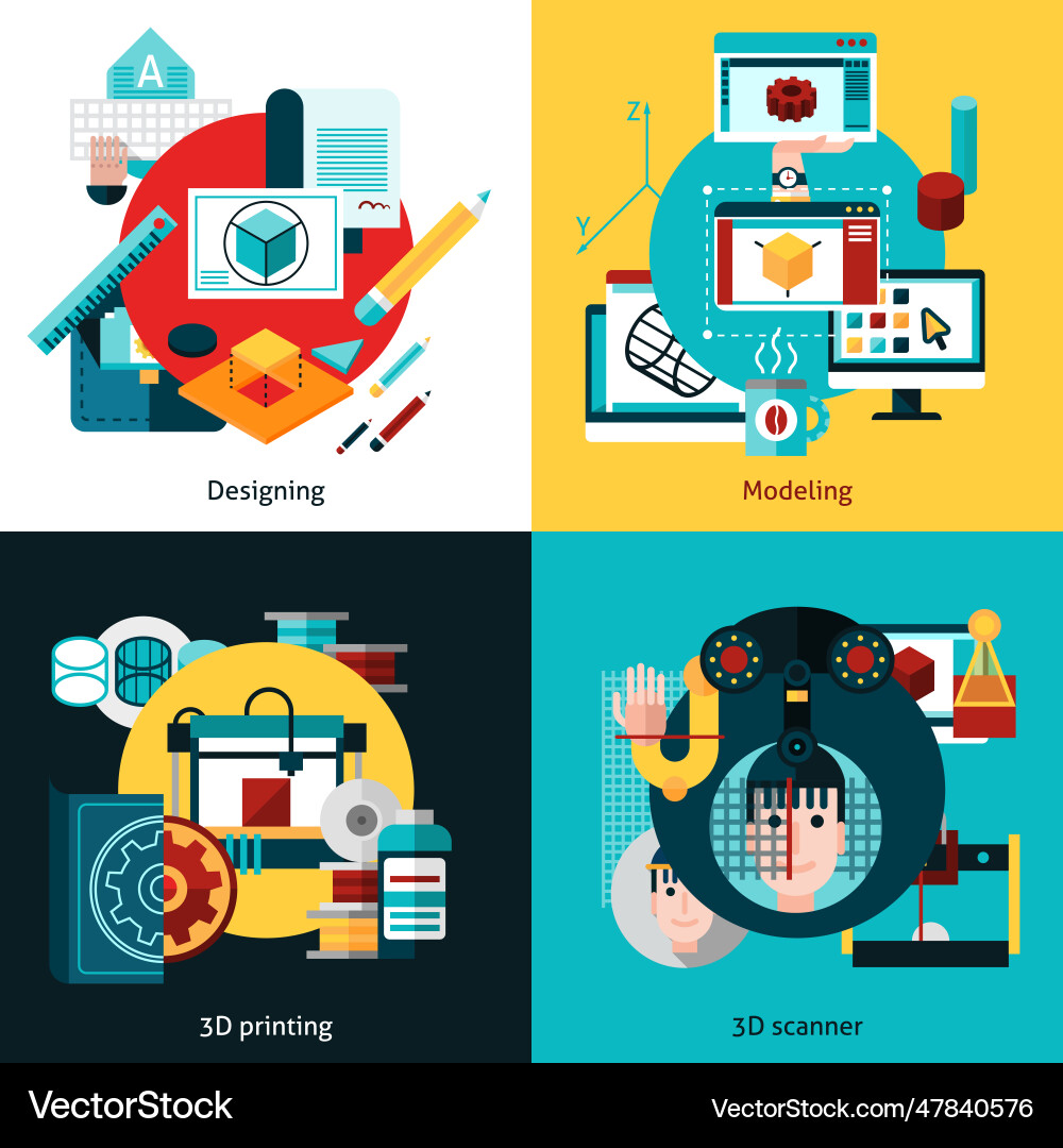 Prototyping and modeling 2x2 design concept Vector Image