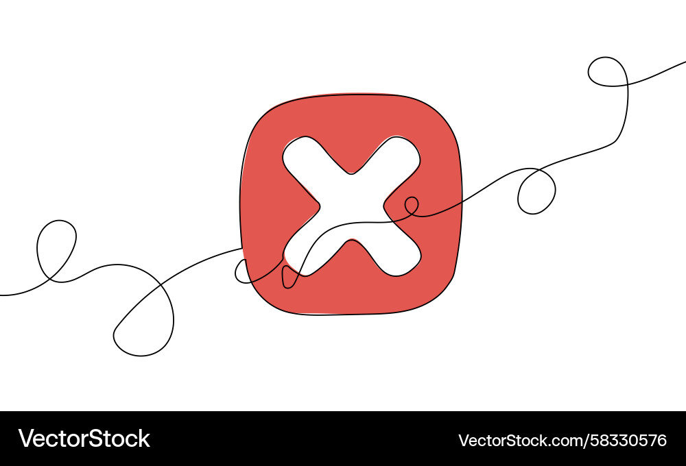 Red Error Icon - Continuous Line Style Vector Image