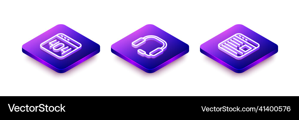 Set isometric line page with a 404 error Set isometric line page with a 404 error vector image