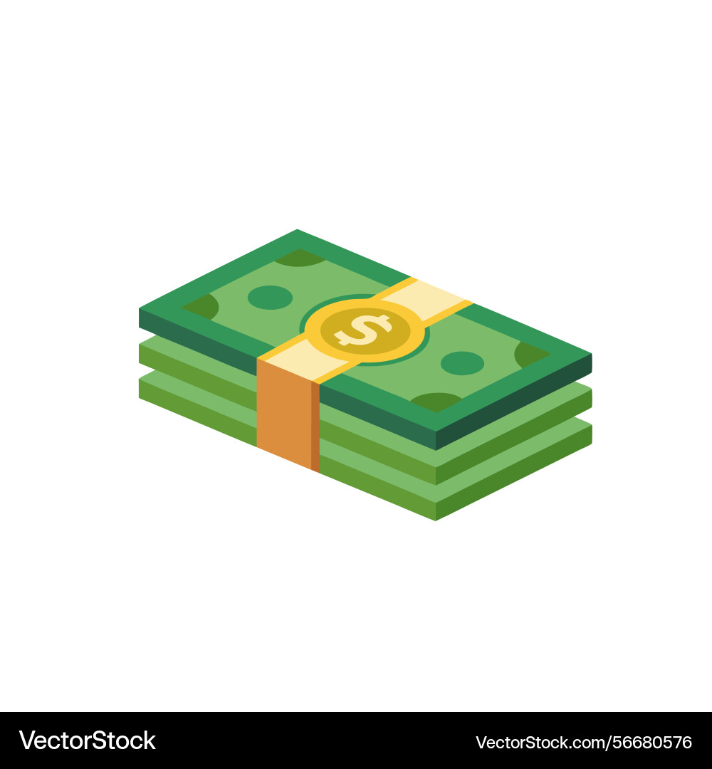 Stack of banknotes flat on white background Stack of banknotes flat on white background Vector Image