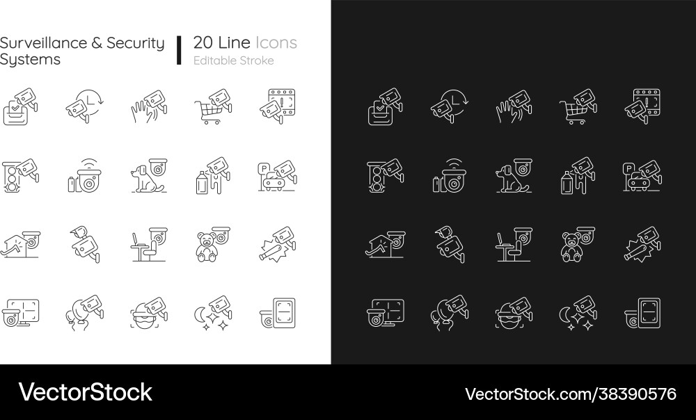 Surveillance and security systems linear icons Surveillance and security systems linear icons vector image