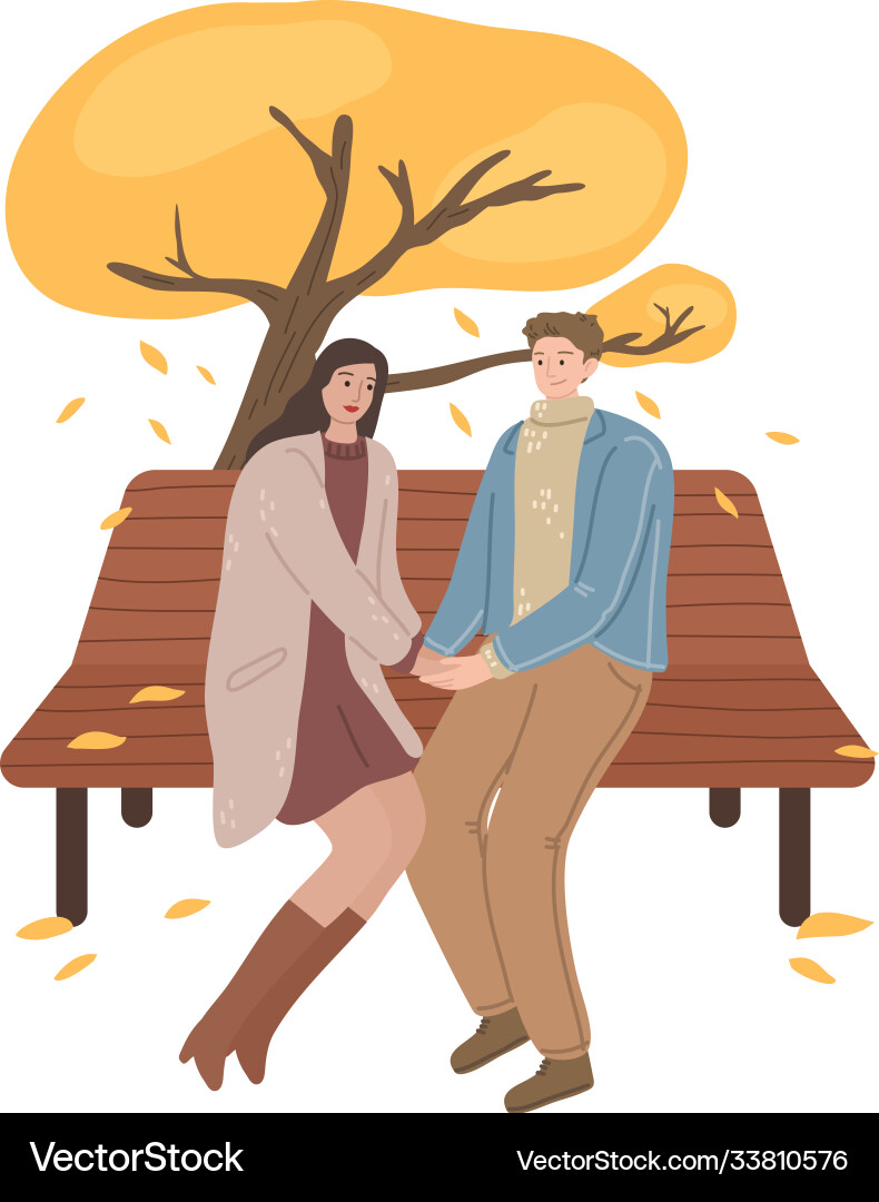 Young couple sitting on bench holding hands Young couple sitting on bench holding hands vector image