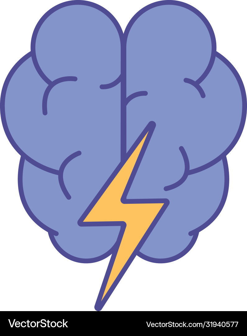 Brain with thunder line and fill style icon vector image
