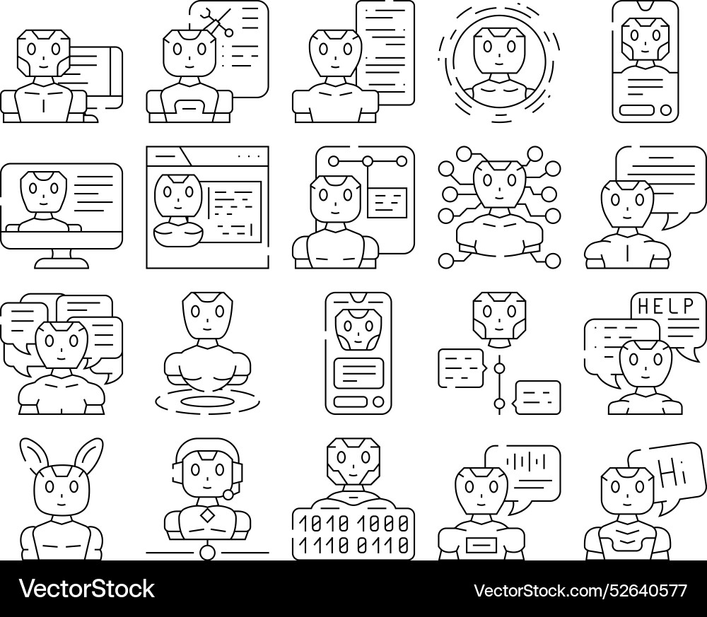 Chat bot robot service icons set Chat bot robot service icons set vector image