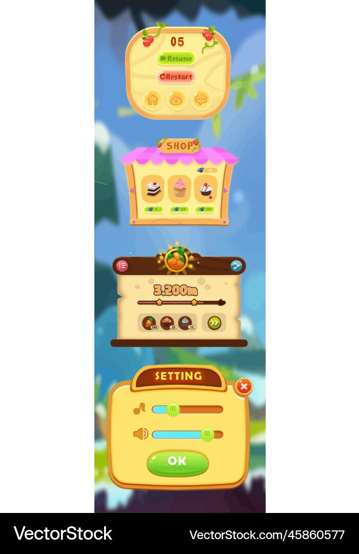 Complete set of level button game ui pop-up icon Vector Image