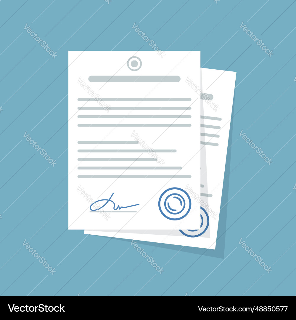 Document with stamp and text icon in flat style Document with stamp and text icon in flat style vector image
