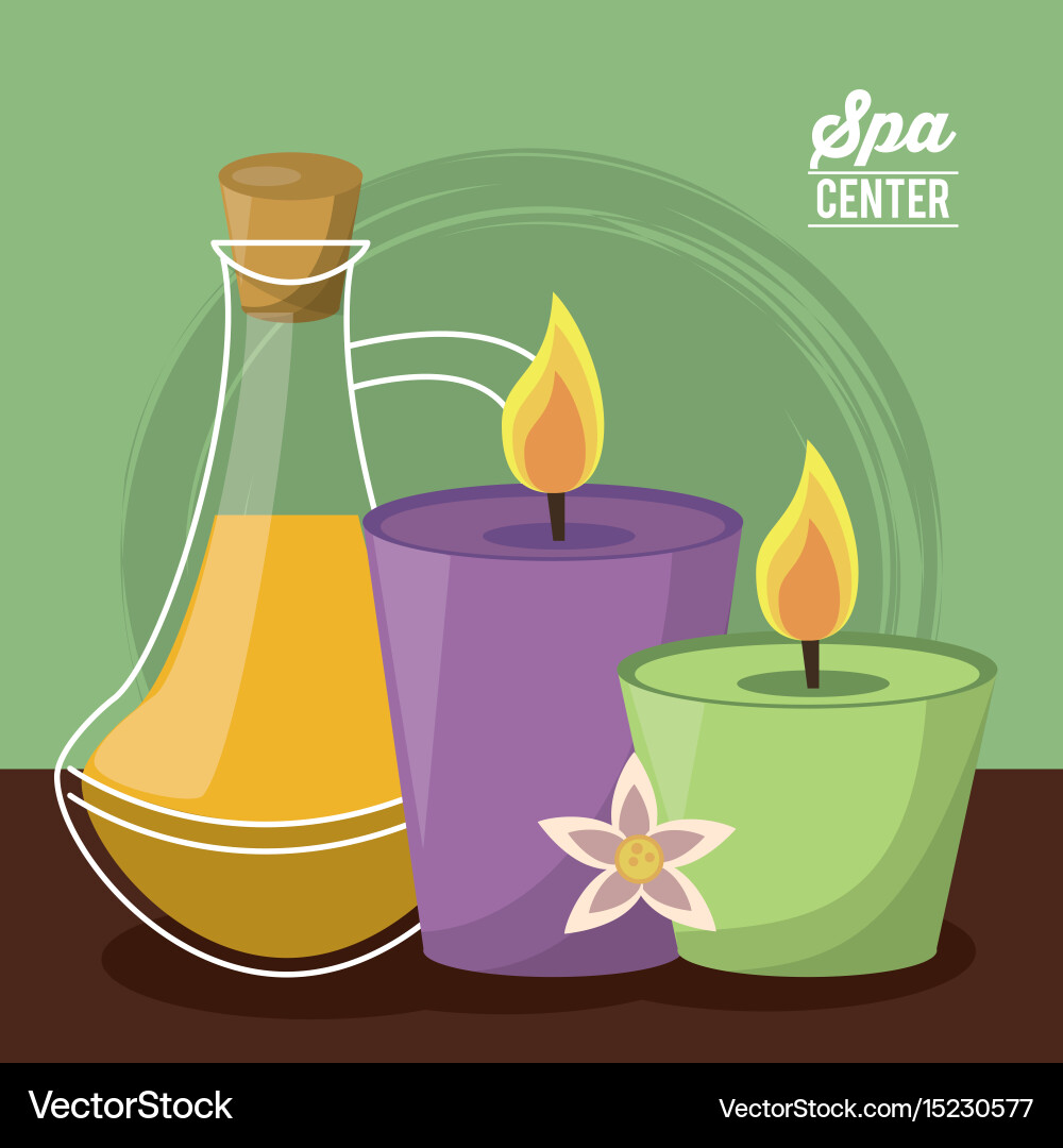 Farbplakat von Spa-Center mit Set Kerzen Vektorbild