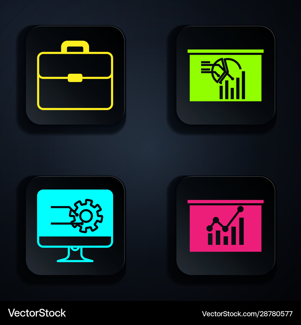Set board with graph chart briefcase computer Vector Image