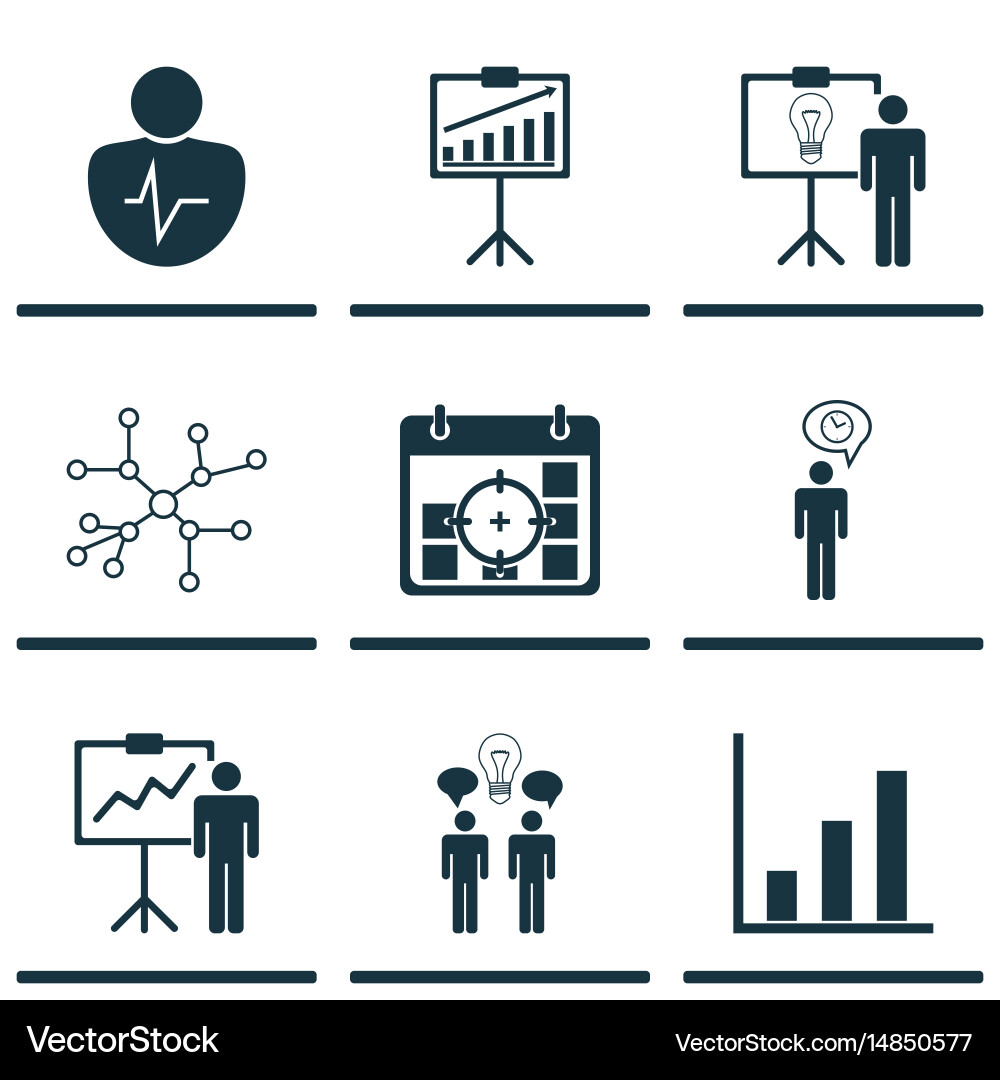 Set of 9 administration icons includes bar chart vector image