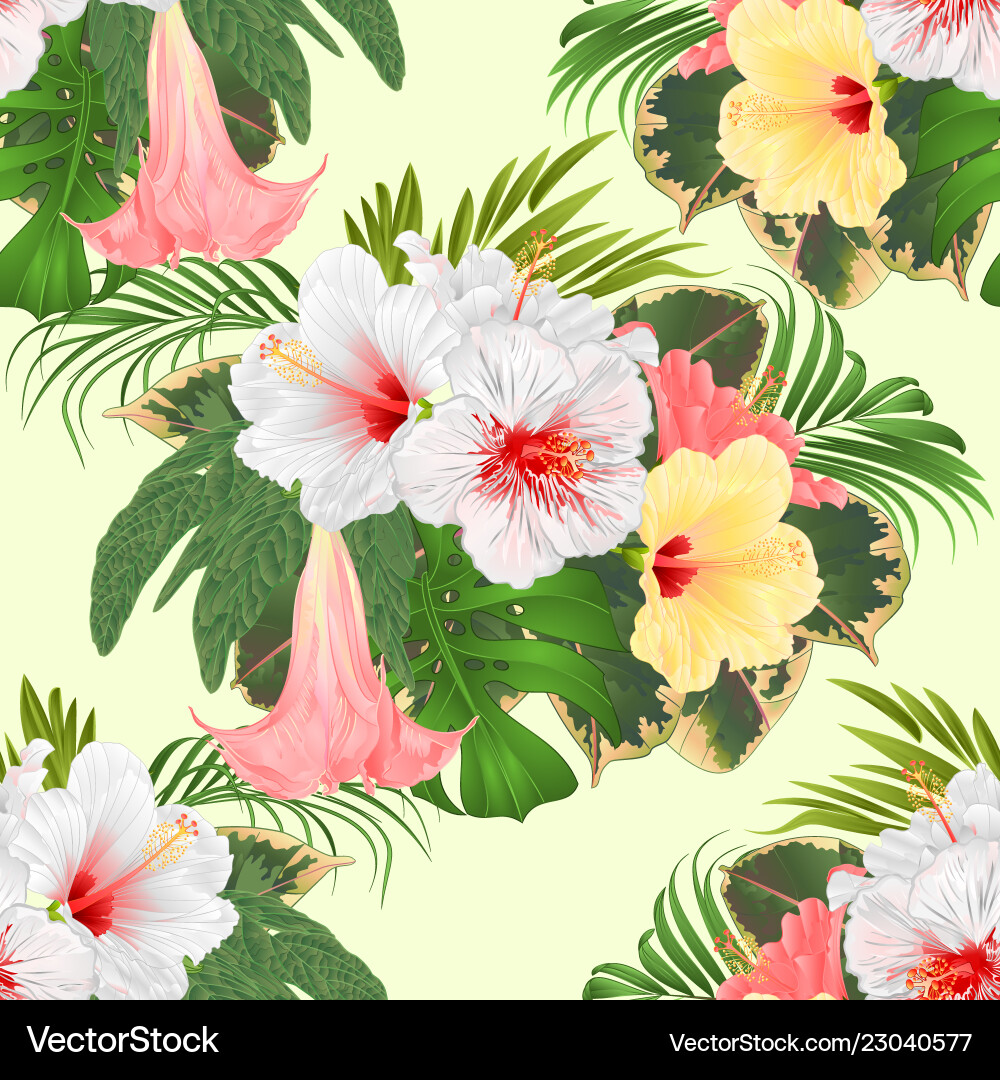 Tropical Hibiscus Flower Seamless Texture Vector Image