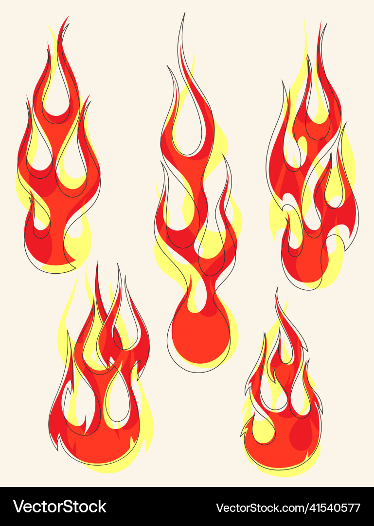 Vintage Red Flame Elements Vector Image